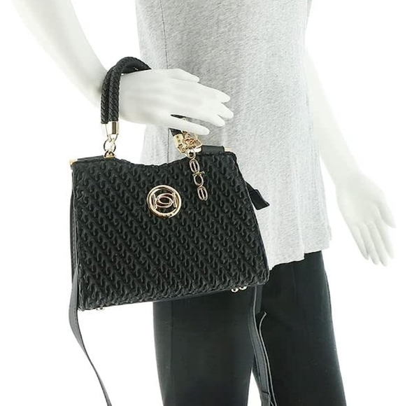 NWoT BEBE Black Satchel Crossbody Convertible Gold Black Satchel Adjustable - Picture 4 of 15